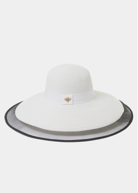 White Straw Hat w/ Black Details