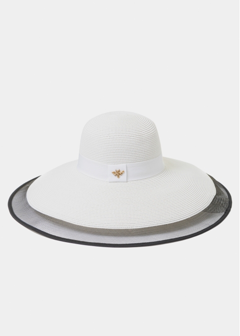 White Straw Hat w/ Black Details