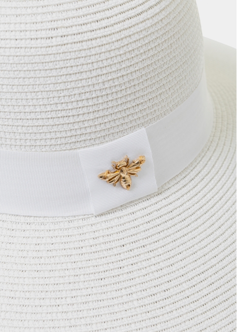 White Straw Hat w/ Black Details