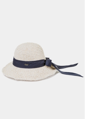 Cream Soft Hat w/ Navy Ribbon