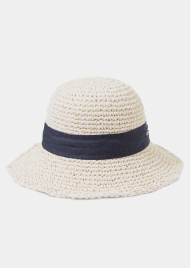 Cream Soft Hat w/ Navy Ribbon