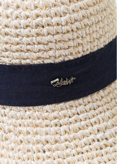 Cream Soft Hat w/ Navy Ribbon
