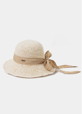 Beige Soft Hat w/ Brown Ribbon