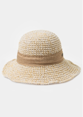 Beige Soft Hat w/ Brown Ribbon