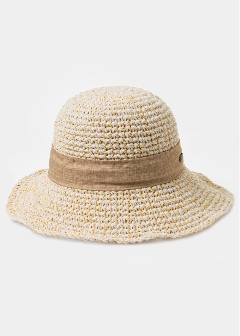 Beige Soft Hat w/ Brown Ribbon