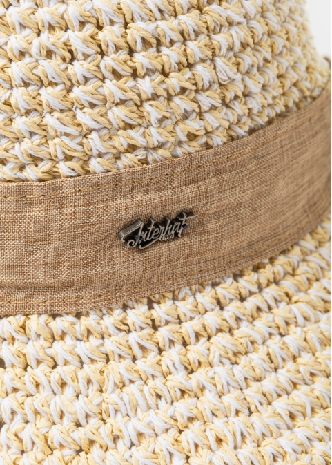 Beige Soft Hat w/ Brown Ribbon