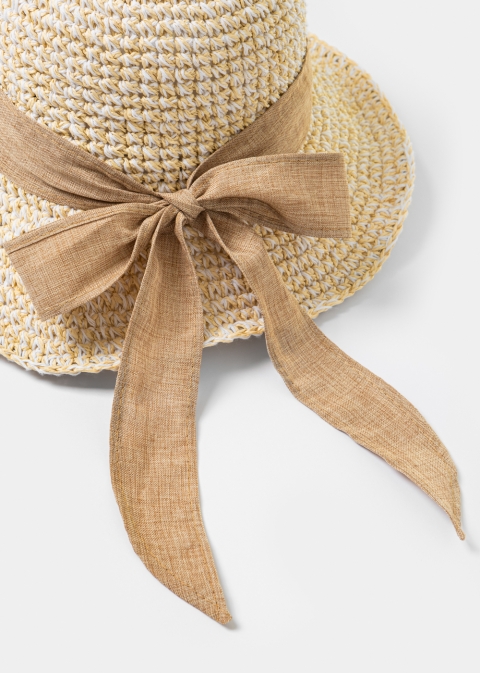 Beige Soft Hat w/ Brown Ribbon
