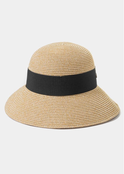 Mixed Brown Straw Hat w/ Black Bow 