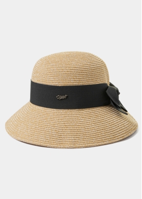 Mixed Brown Straw Hat w/ Black Bow 