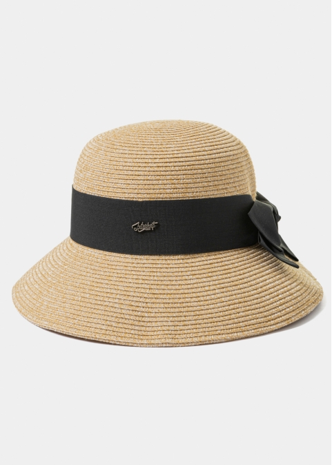 Mixed Brown Straw Hat w/ Black Bow 