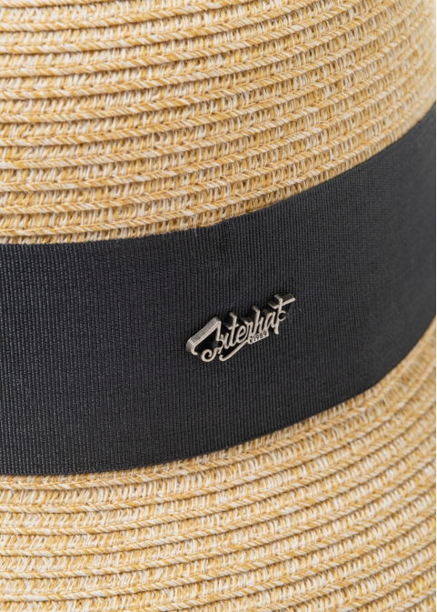 Mixed Brown Straw Hat w/ Black Bow 