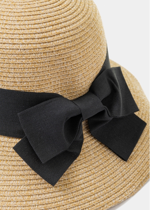 Mixed Brown Straw Hat w/ Black Bow 
