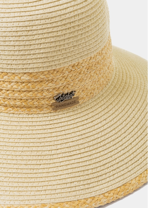 Handmade Beige Hat w/ Raffia Details  
