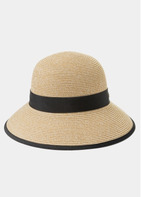 Mixed Brown Cut Straw Hat w/ Black Bow