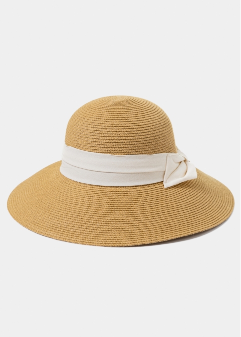 Brown Straw Hat w/ Cream Bow