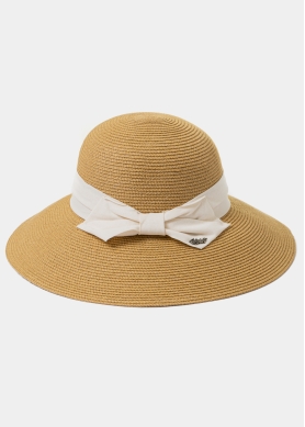 Brown Straw Hat w/ Cream Bow