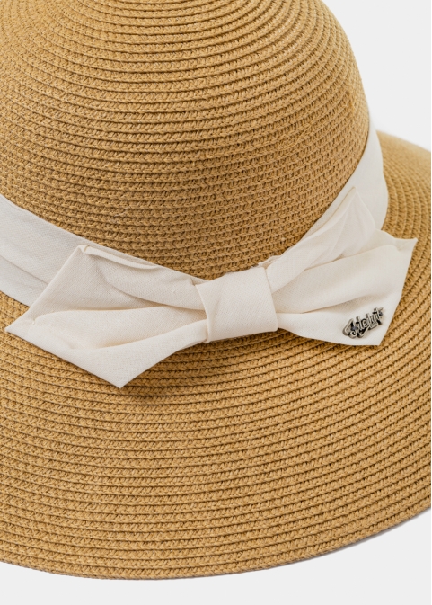 Brown Straw Hat w/ Cream Bow