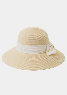 Beige Straw Hat w/ Cream Bow