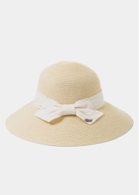 Beige Straw Hat w/ Cream Bow