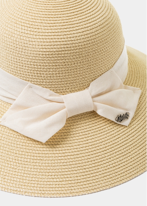 Beige Straw Hat w/ Cream Bow
