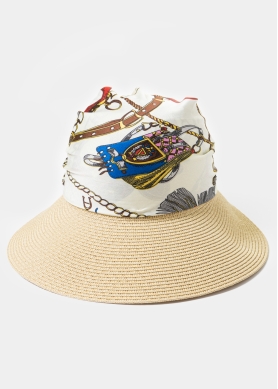 Beige Hat w/ Satin Bandana