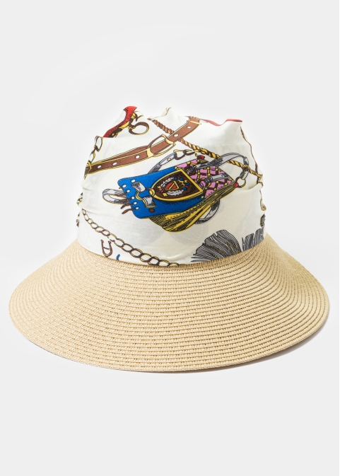 Beige Hat w/ Satin Bandana