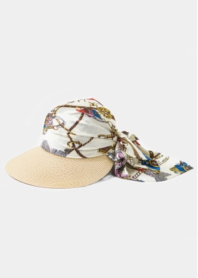 Beige Hat w/ Satin Bandana
