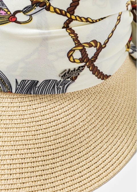 Beige Hat w/ Satin Bandana