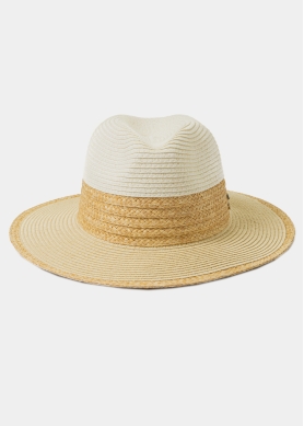 Beige Handmade Panama Style Hat w/ Raffia Details