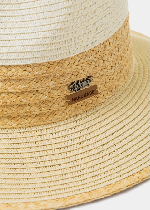 Beige Handmade Panama Style Hat w/ Raffia Details