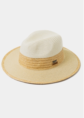 Beige Handmade Panama Style Hat w/ Raffia Details
