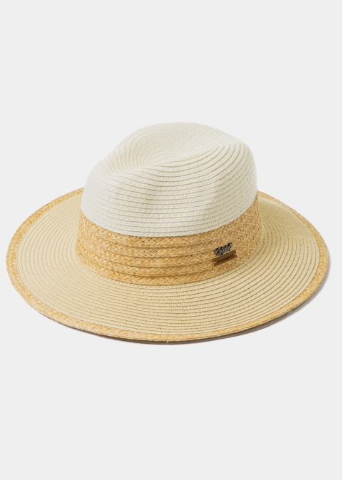 Beige Handmade Panama Style Hat w/ Raffia Details