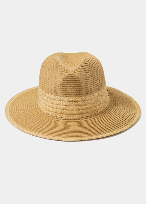 Brown Handmade Panama Style Hat w/ Raffia Details