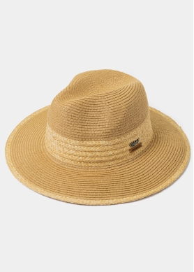 Brown Handmade Panama Style Hat w/ Raffia Details