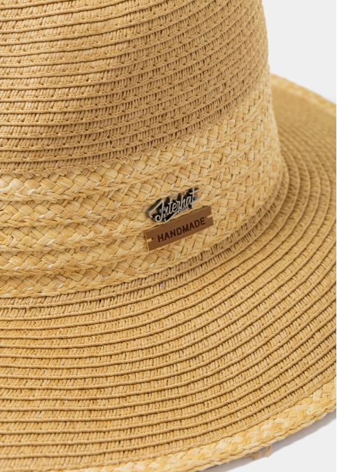 Brown Handmade Panama Style Hat w/ Raffia Details