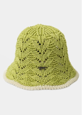 Light Green Knitted Bucket Style Hat w/ Ecru Outline