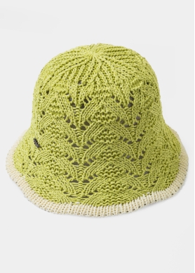 Light Green Knitted Bucket Style Hat w/ Ecru Outline
