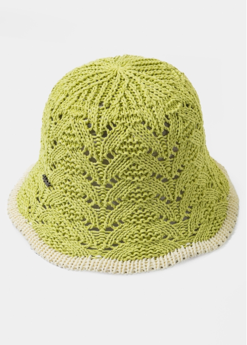 Light Green Knitted Bucket Style Hat w/ Ecru Outline