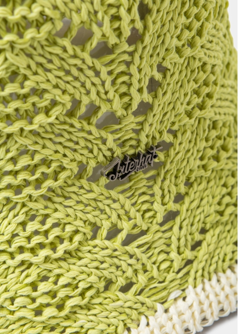 Light Green Knitted Bucket Style Hat w/ Ecru Outline