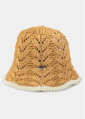 Brown Knitted Bucket Style Hat w/ Ecru Outline