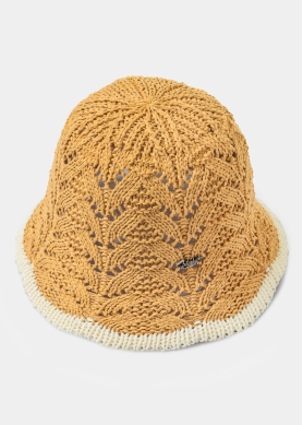 Brown Knitted Bucket Style Hat w/ Ecru Outline