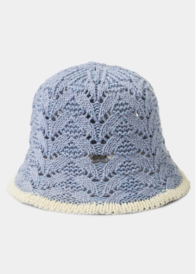 Light Blue Knitted Bucket Style Hat w/ Ecru Outline