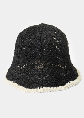Black Knitted Bucket Style Hat w/ Ecru Outline