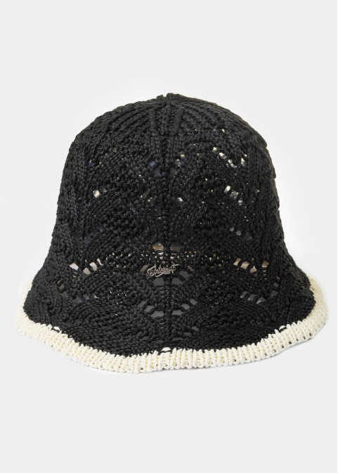 Black Knitted Bucket Style Hat w/ Ecru Outline