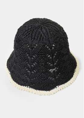 Black Knitted Bucket Style Hat w/ Ecru Outline