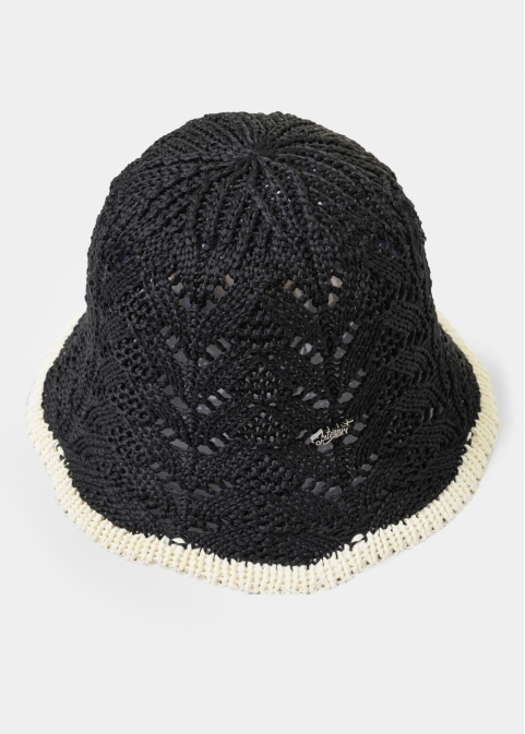 Black Knitted Bucket Style Hat w/ Ecru Outline