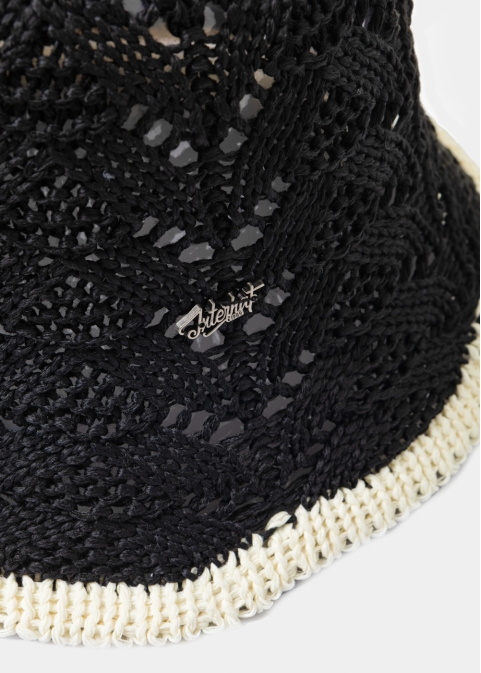 Black Knitted Bucket Style Hat w/ Ecru Outline