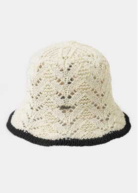 Ecru Knitted Bucket Style Hat w/ Black Outline