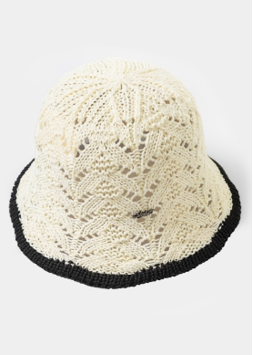 Ecru Knitted Bucket Style Hat w/ Black Outline