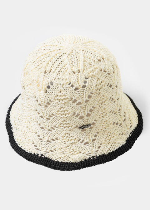 Ecru Knitted Bucket Style Hat w/ Black Outline